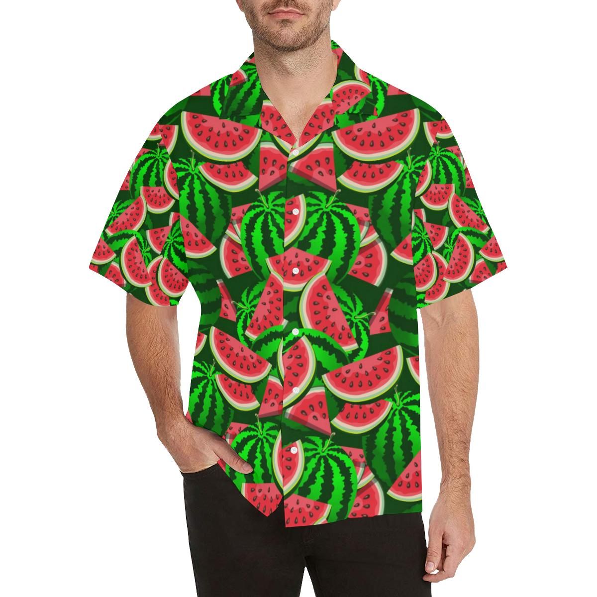 Watermelon Pattern Theme Men's All Over Print Hawaiian Aloha Shirt Hawaiian Shorts Beach Short Sleeve{Size}