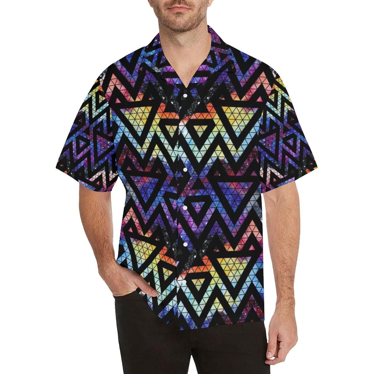 Space Colorful Tribal Galaxy Pattern Men's All Over Print Hawaiian Aloha Shirt Hawaiian Shorts Beach Short Sleeve{Size}