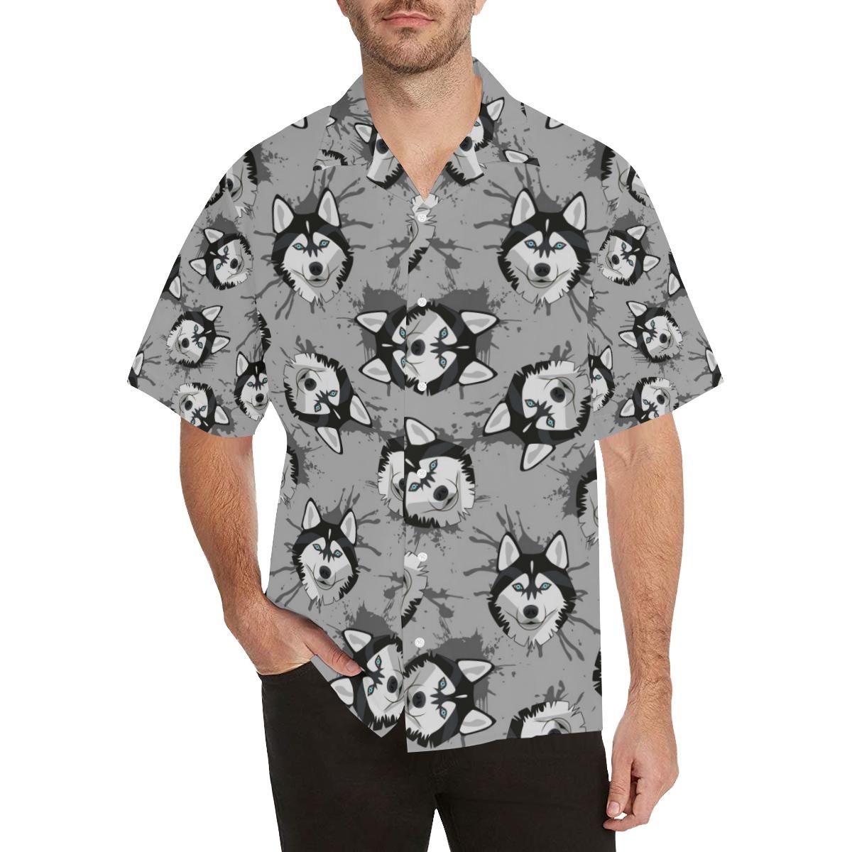 Siberian Husky Pattern Theme Men'S All Over Print Hawaiian Aloha Shirt Hawaiian Shorts Beach Short Sleeve{Size}