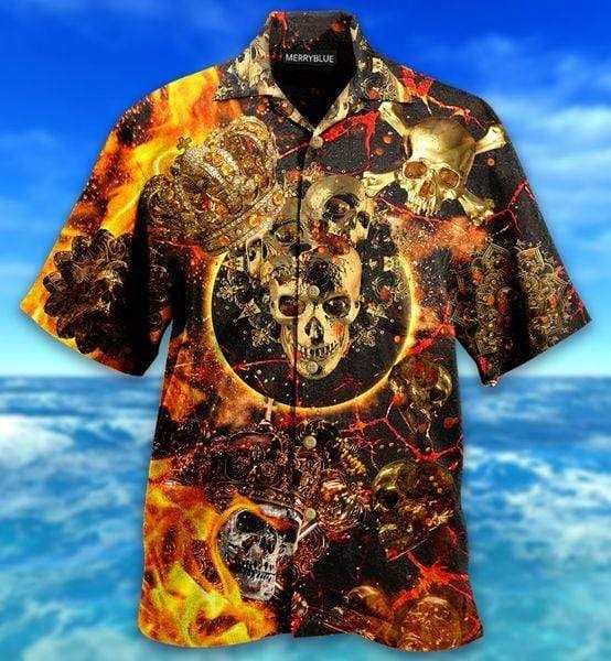 Skull King Fire Hawaiian Aloha Shirt Unisex Shorts Sleeve Colorful Hw2967 Hawaiian Shorts Beach Short Sleeve{Size}