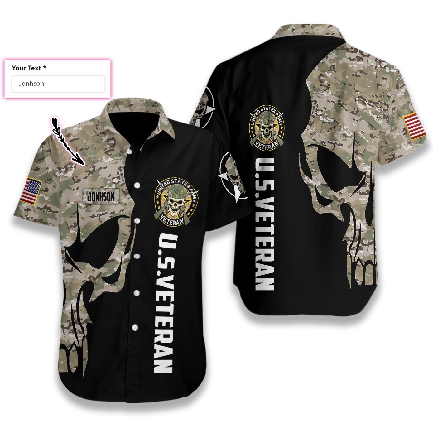 Us Veteran Digital Camo Skull Ez05 2708 Custom Hawaiian Aloha Shirt Hawaiian Shorts Beach Short Sleeve{Size}