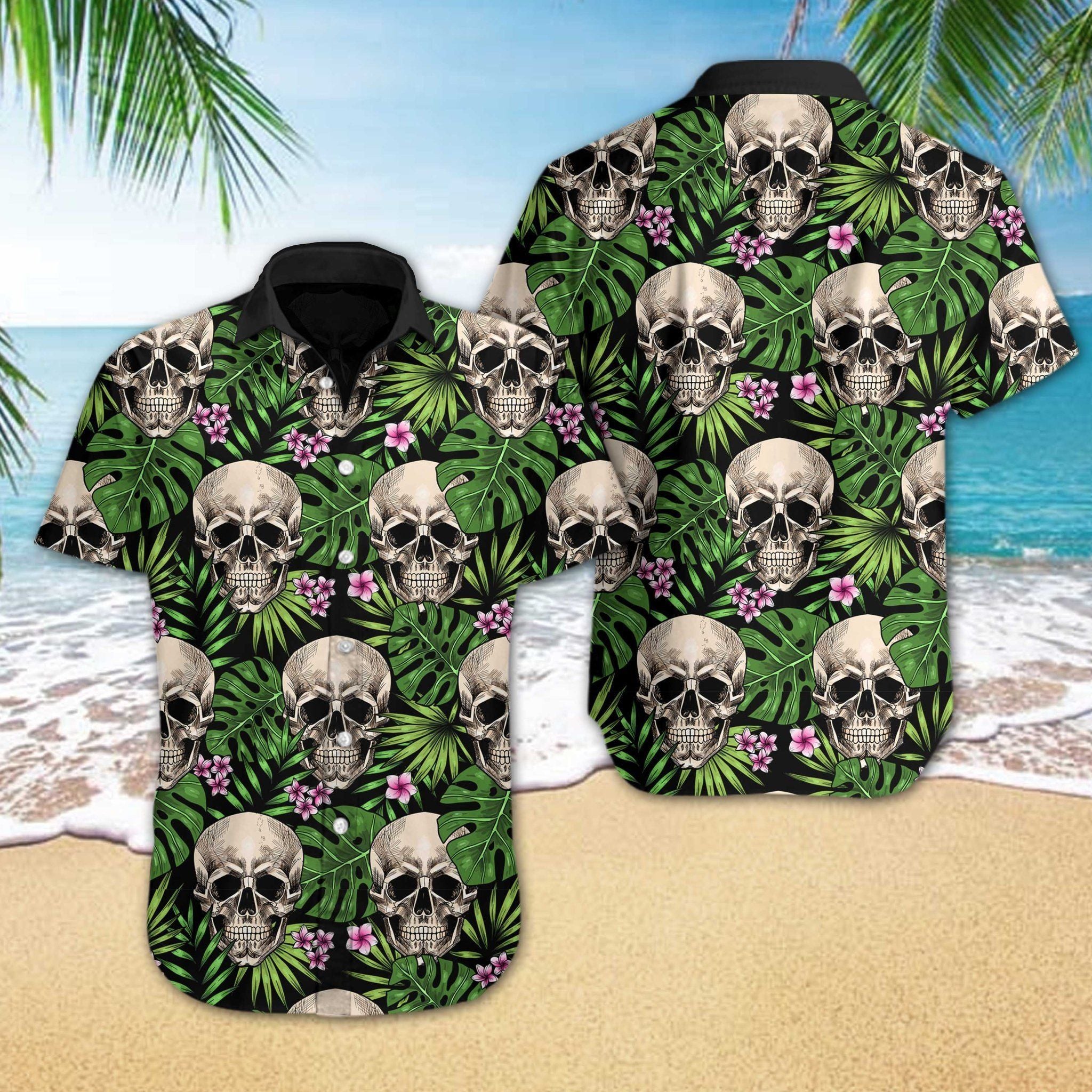 Skull Tropical Pattern Hawaiian Aloha Shirts So0E87Ieh Hawaiian Shorts Beach Short Sleeve{Size}