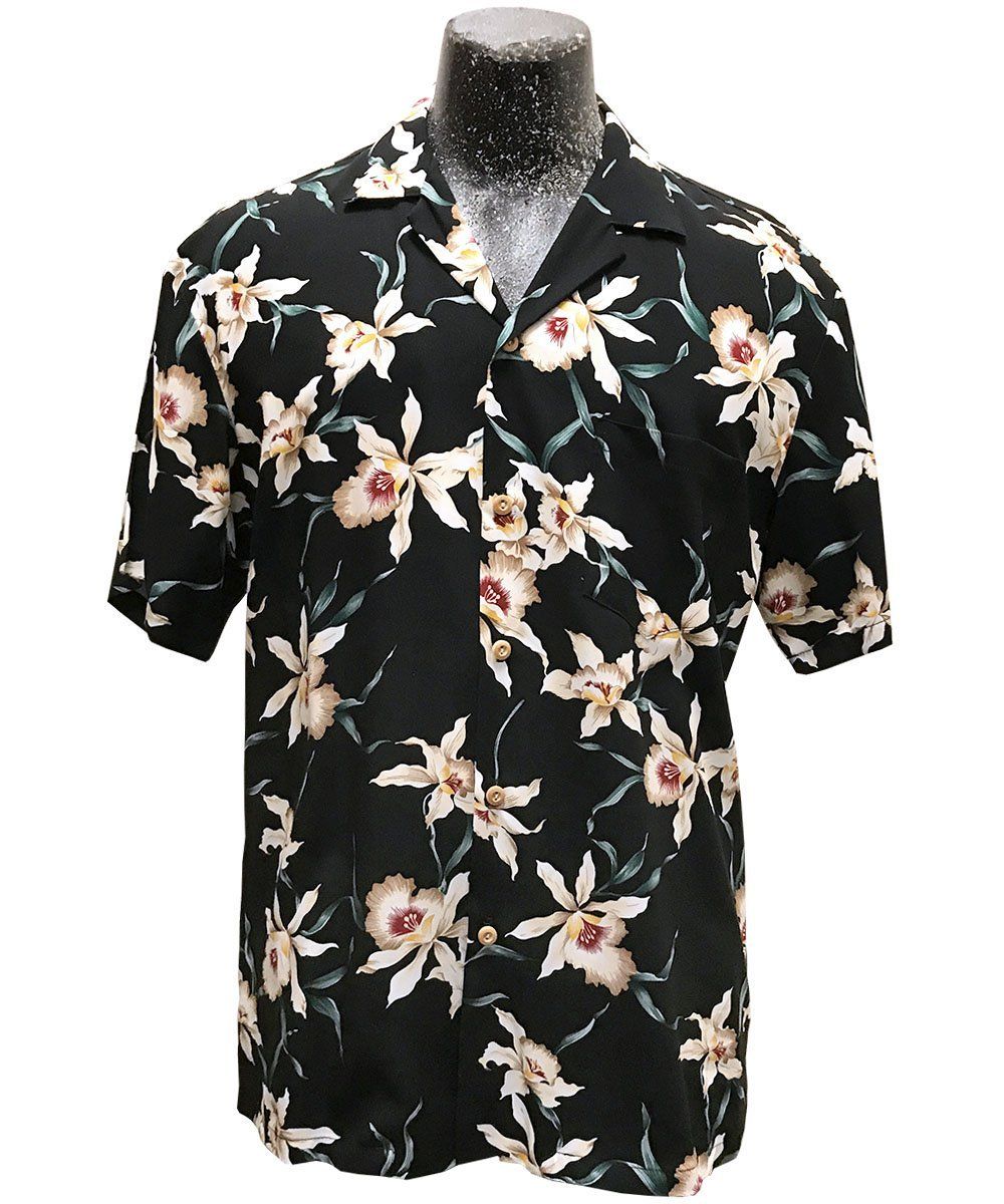 Star Orchid Black Hawaiian Aloha Shirt Hawaiian Shorts Beach Short Sleeve{Size}