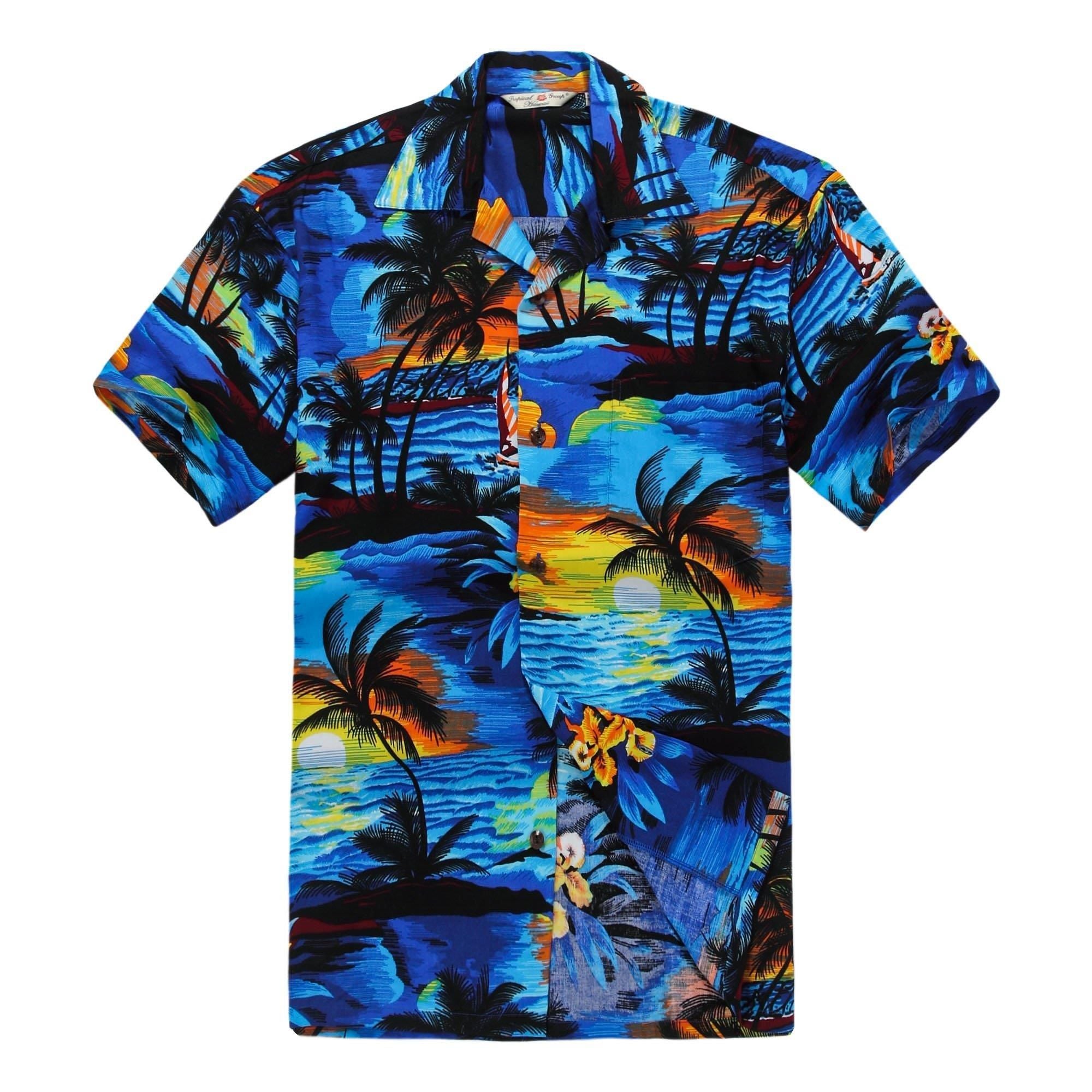 Sunset Blue Tropical Sunset Print Hawaiian Aloha Men Women Beach Wear Shorts Sleeve Hawaii Shirt Hawaiian Shorts Beach Short Sleeve{Size}