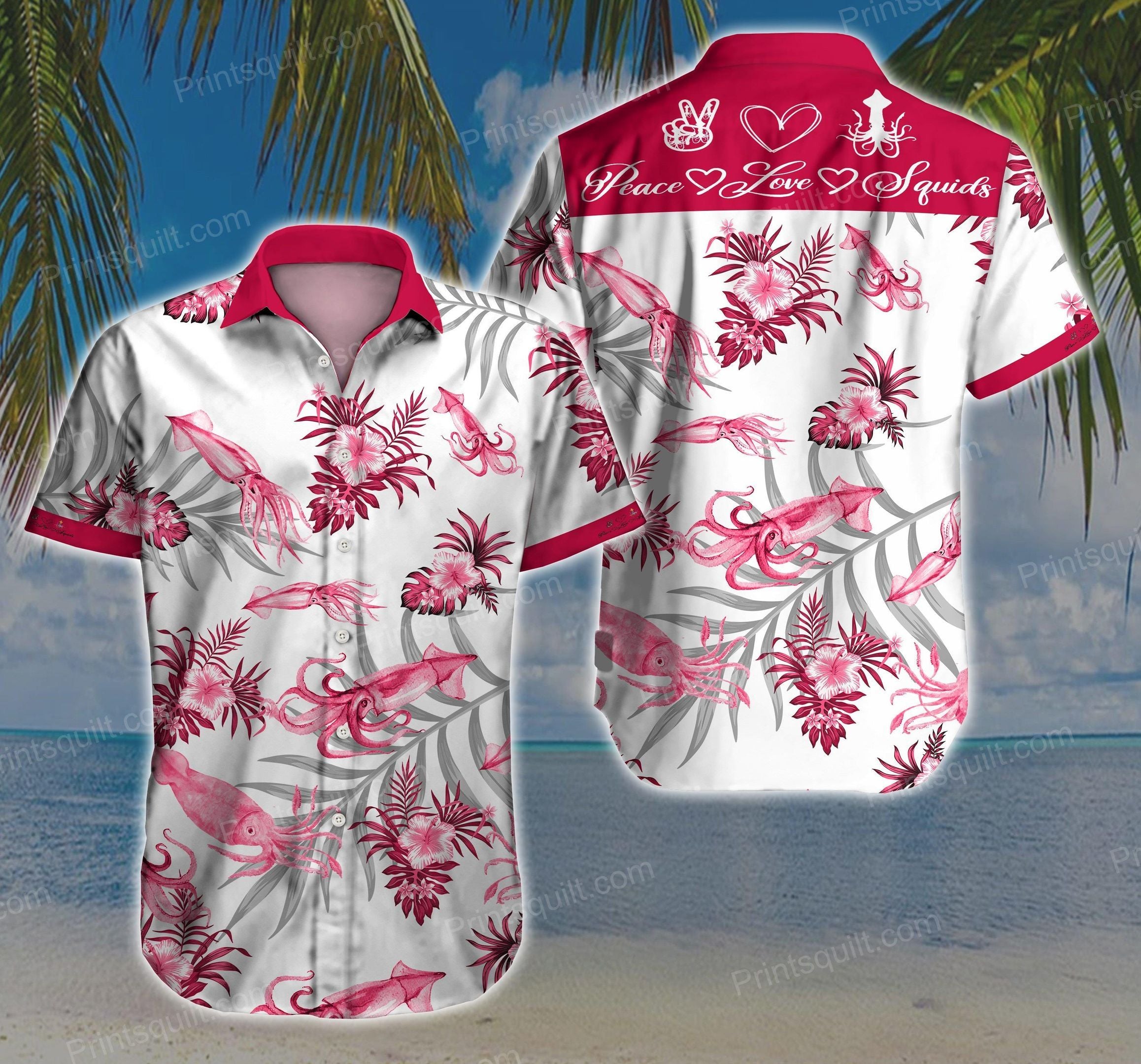 Squids Lovers 3D Hawaii Shirt V1 Summer Button Up Shirt For Men Beach Wear Shorts Sleeve Hawaii Shirt Hawaiian Shorts Beach Short Sleeve{Size}