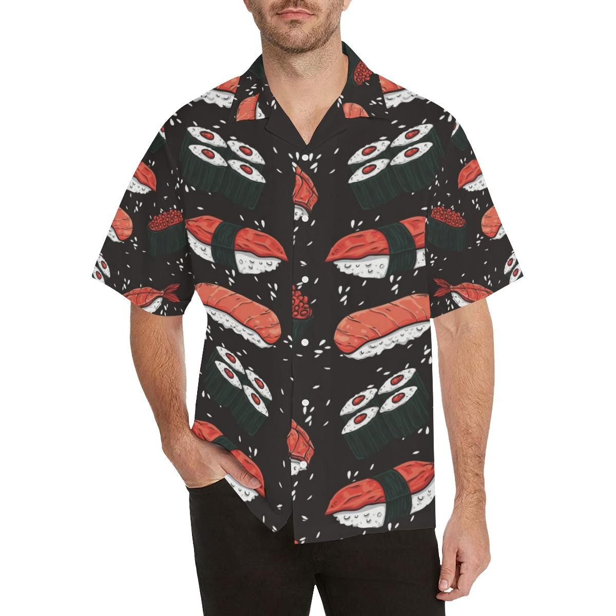 Sushi Theme Pattern Men'S All Over Print Hawaiian Aloha Shirt Hawaiian Shorts Beach Short Sleeve{Size}