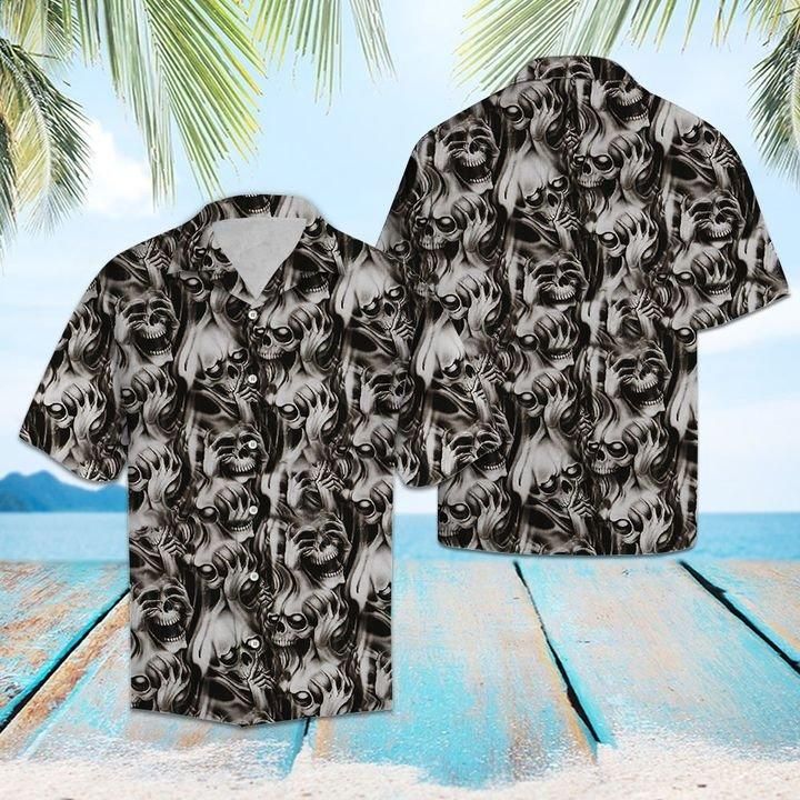 Skull Hawaiian Aloha Shirt Unisex Full Size Adult Colorful Hw1498 Hawaiian Shorts Beach Short Sleeve{Size}