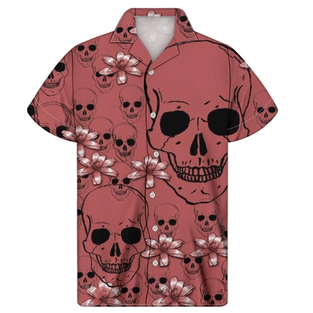 Skull Print Men'S Hawaiian Aloha Style Colorful Sugar Skulls Shirt Hawaiian Shorts Beach Short Sleeve{Size}