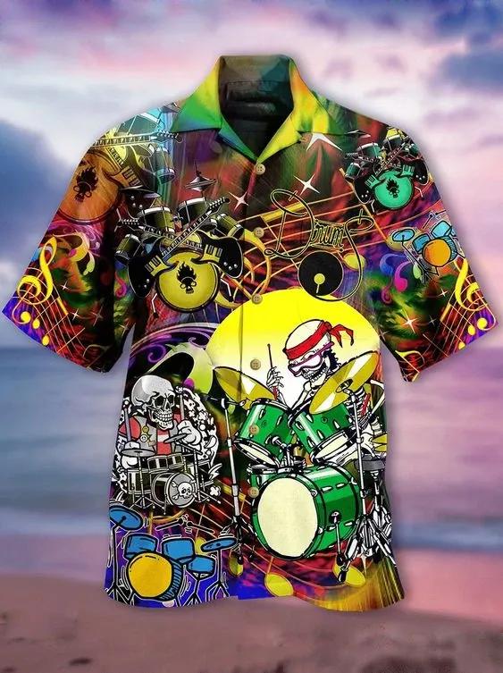 Skull Hawaiian Aloha Shirt Unisex Shorts Sleeve Colorful Hw2644 Hawaiian Shorts Beach Short Sleeve{Size}