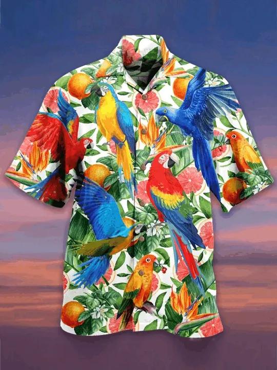 Tropical Parrot Hawaiian Aloha Shirt Unisex Shorts Sleeve Colorful Hw2667 Hawaiian Shorts Beach Short Sleeve{Size}