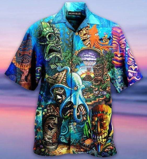 Tiki Bar Under The Sea Hawaiian Aloha Shirt Unisex Shorts Sleeve Colorful Hw3247 Hawaiian Shorts Beach Short Sleeve{Size}