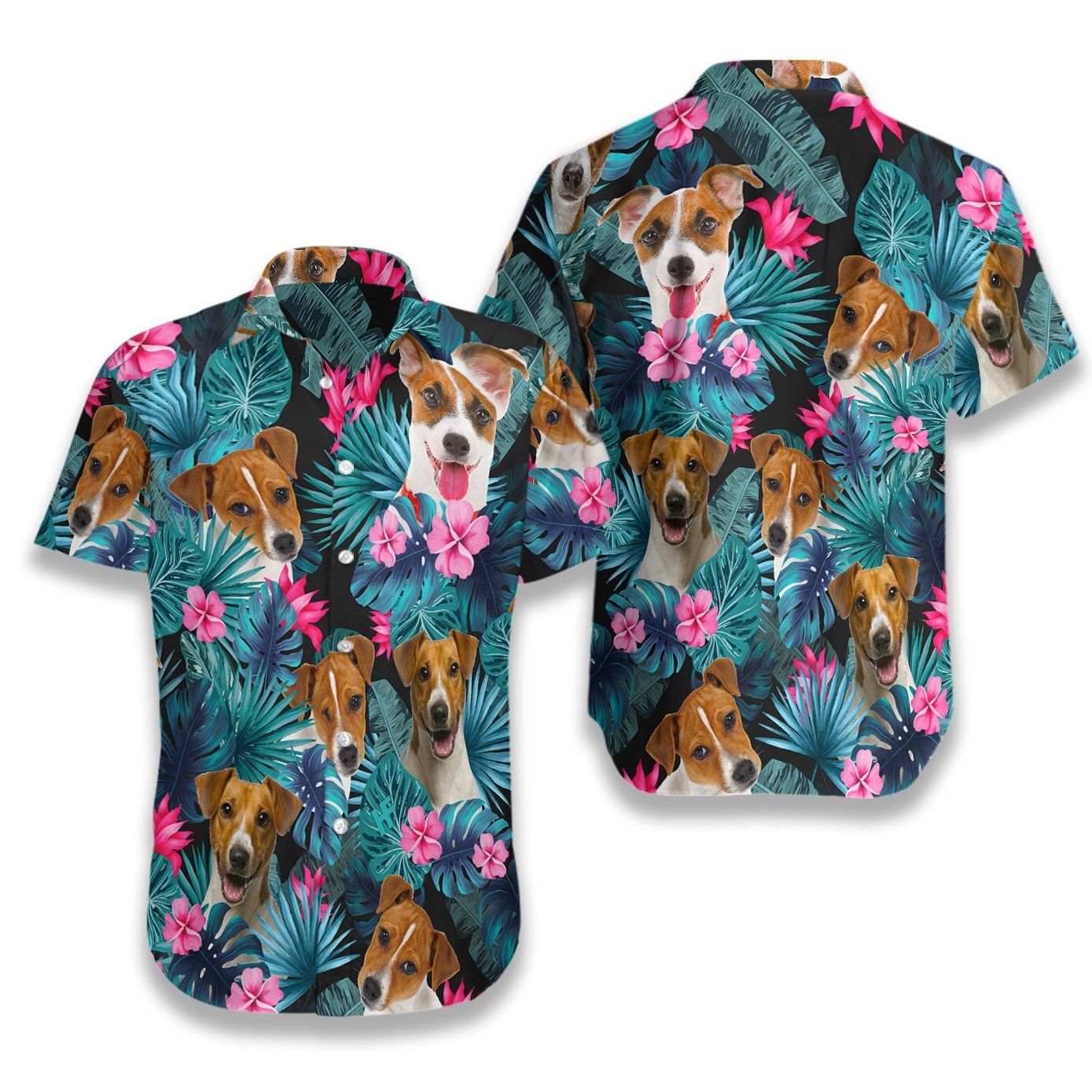 Tropical Jack Russell Terrier Ez08 0207 Hawaiian Aloha Shirt Hawaiian Shorts Beach Short Sleeve{Size}