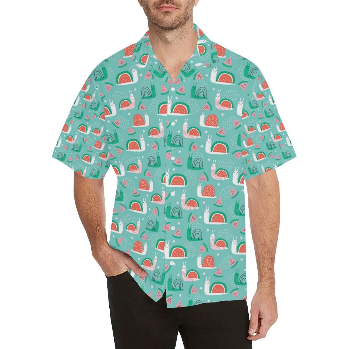 Snail Pattern Print Design 01 Men'S All Over Print Hawaiian Aloha Shirt Hawaiian Shorts Beach Short Sleeve{Size}