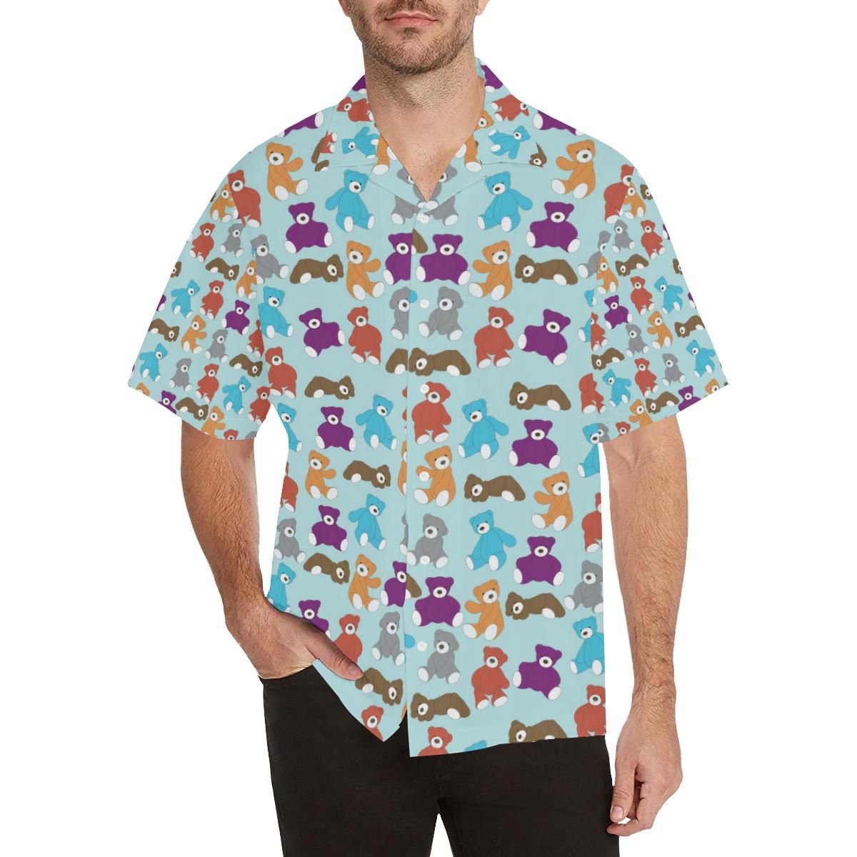 Teddy Bear Pattern Print Design 03 Men's All Over Print Hawaiian Aloha Shirt Hawaiian Shorts Beach Short Sleeve{Size}