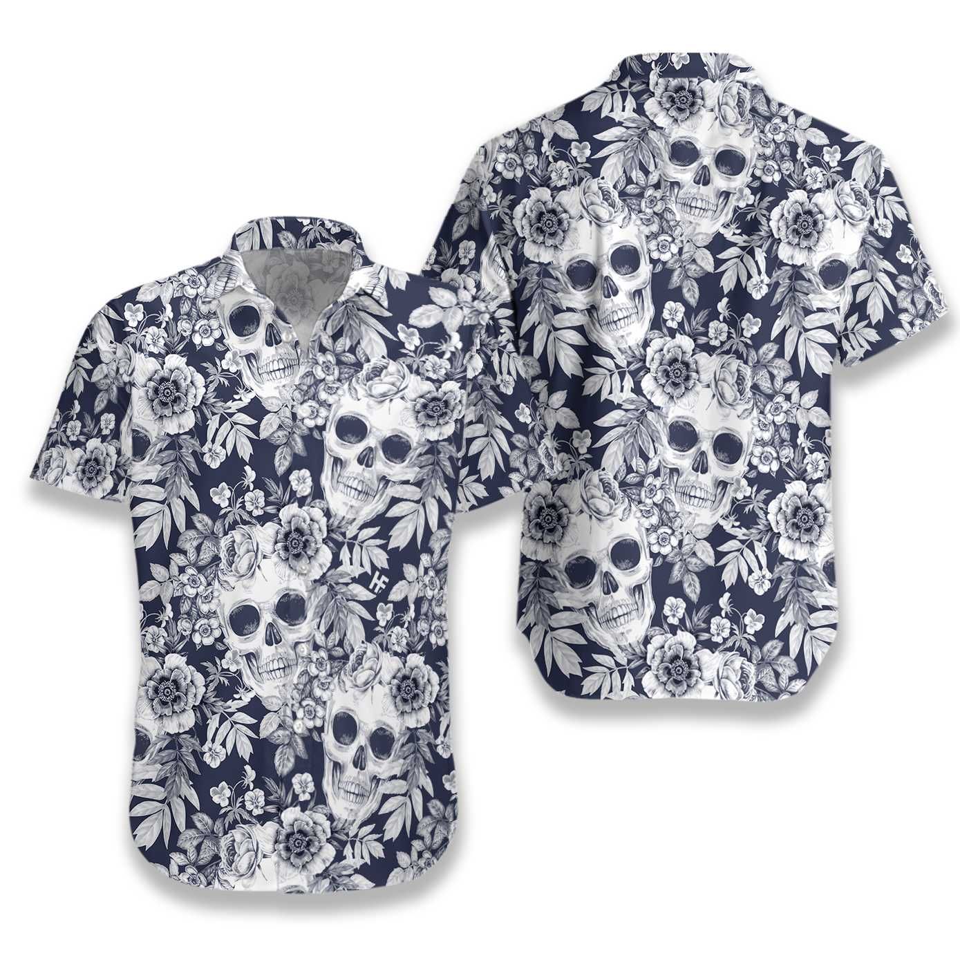 Wreaths Of Garden Flowers And Skulls Ez22 2810 Hawaiian Aloha Shirt Hawaiian Shorts Beach Short Sleeve{Size}