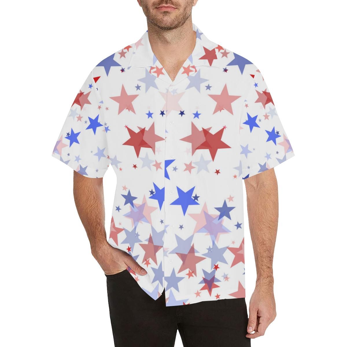 Usa Star Pattern Men'S All Over Print Hawaiian Aloha Shirt Hawaiian Shorts Beach Short Sleeve{Size}