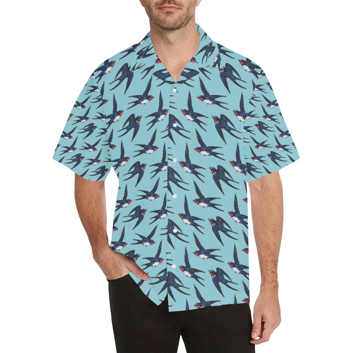 Swallow Pattern Print Design 01 Men'S All Over Print Hawaiian Aloha Shirt Hawaiian Shorts Beach Short Sleeve{Size}