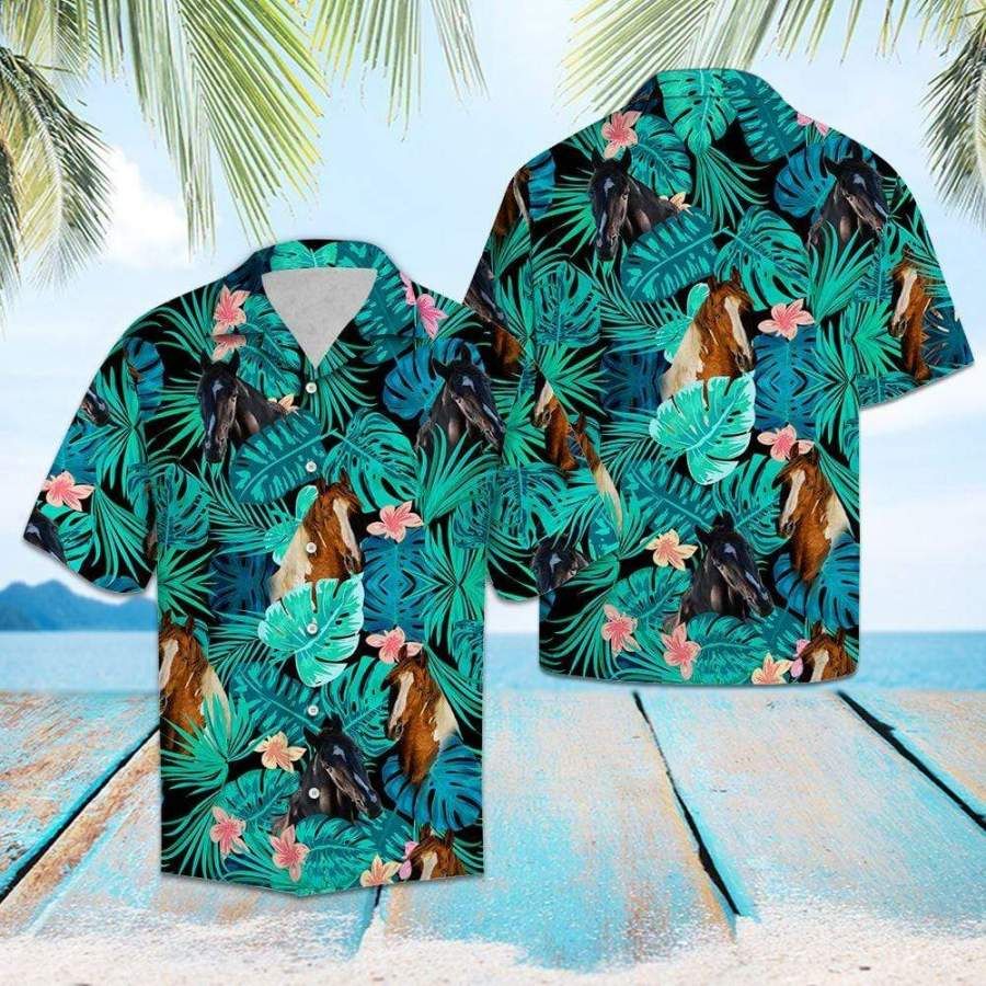 Tropical Horse Hawaiian Aloha Aloha Shirts Hawaiian Shorts Beach Short Sleeve{Size}