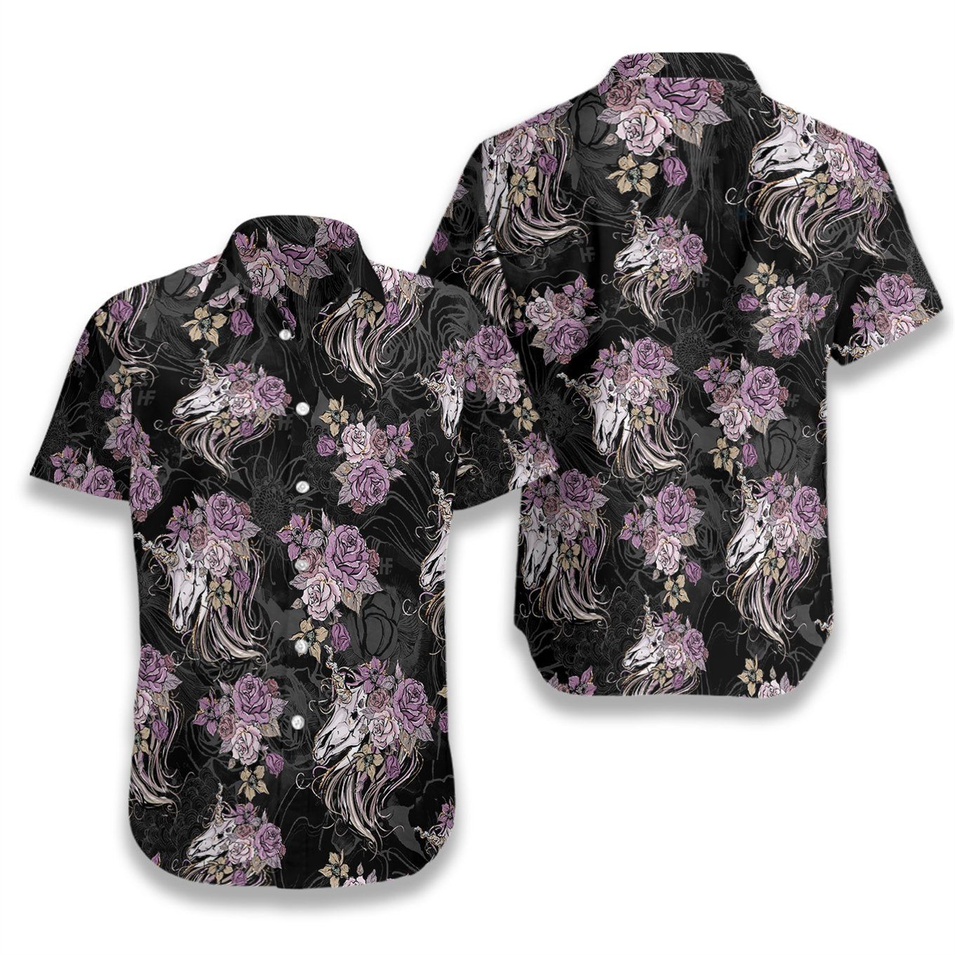 Unicorn Skull Flowers Ez02 1708 Hawaiian Aloha Shirt Hawaiian Shorts Beach Short Sleeve{Size}