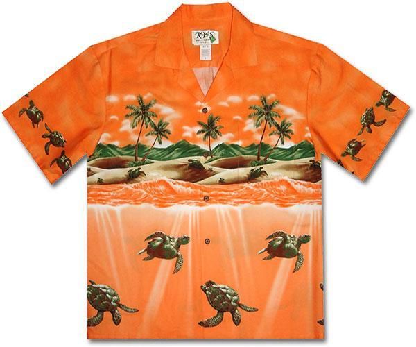 Turtle Attack Orange Hawaiian Aloha Shirt Hawaiian Shorts Beach Short Sleeve{Size}