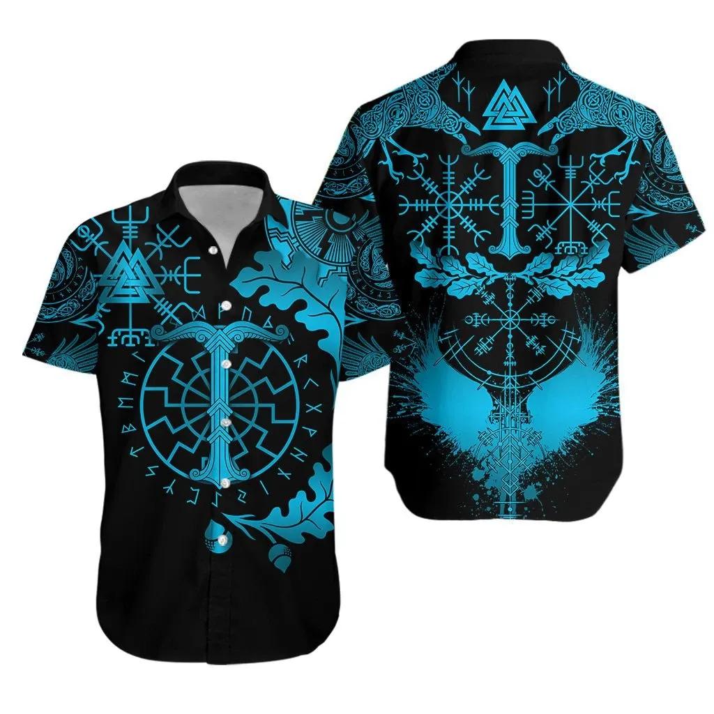 Vikings Oak Leaf Valknut Vegvisir With Irminsul Hawaiian Aloha Shirt Unisex Shorts Sleeve Colorful Hw3288 Hawaiian Shorts Beach Short Sleeve{Size}