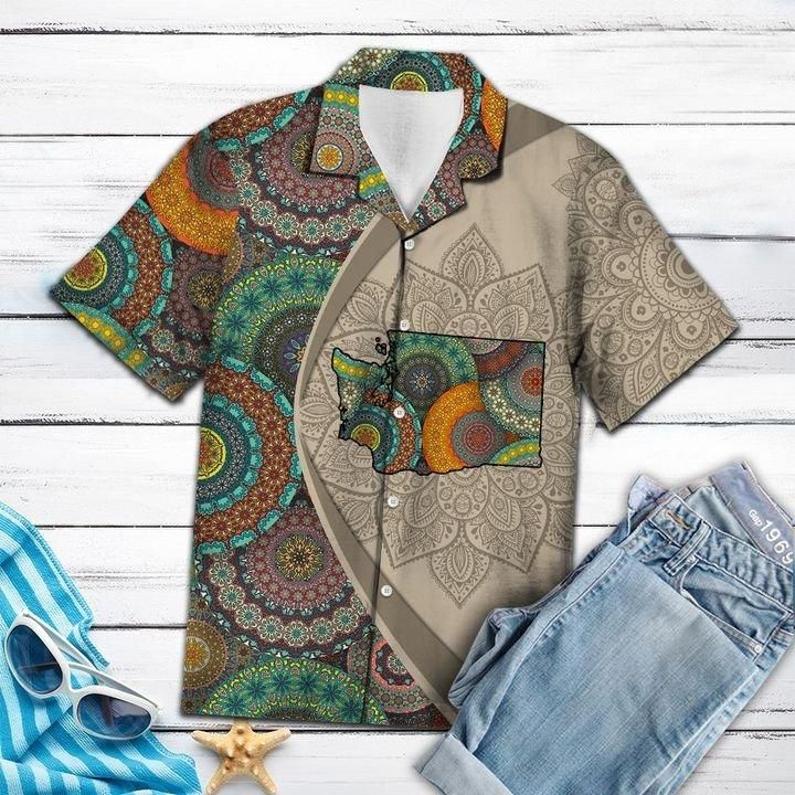 Washington Mandala Hawaiian Aloha Shirt Unisex Full Size Adult Colorful Hw1230 Hawaiian Shorts Beach Short Sleeve{Size}