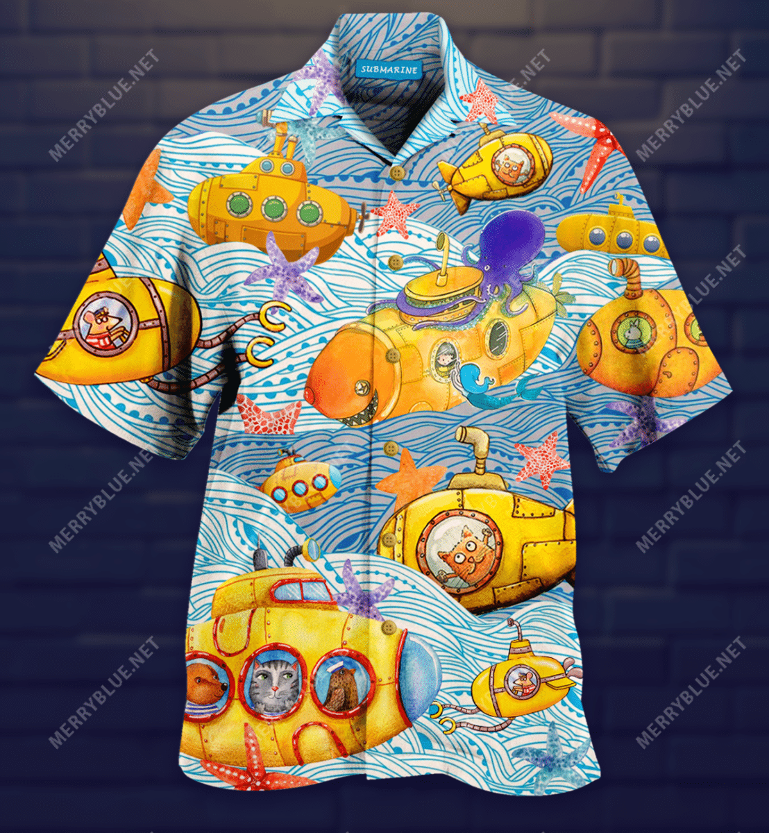 Yellow Submarines Diving Into The Ocean Hawaiian Aloha Shirt Hawaiian Shorts Beach Short Sleeve{Size}