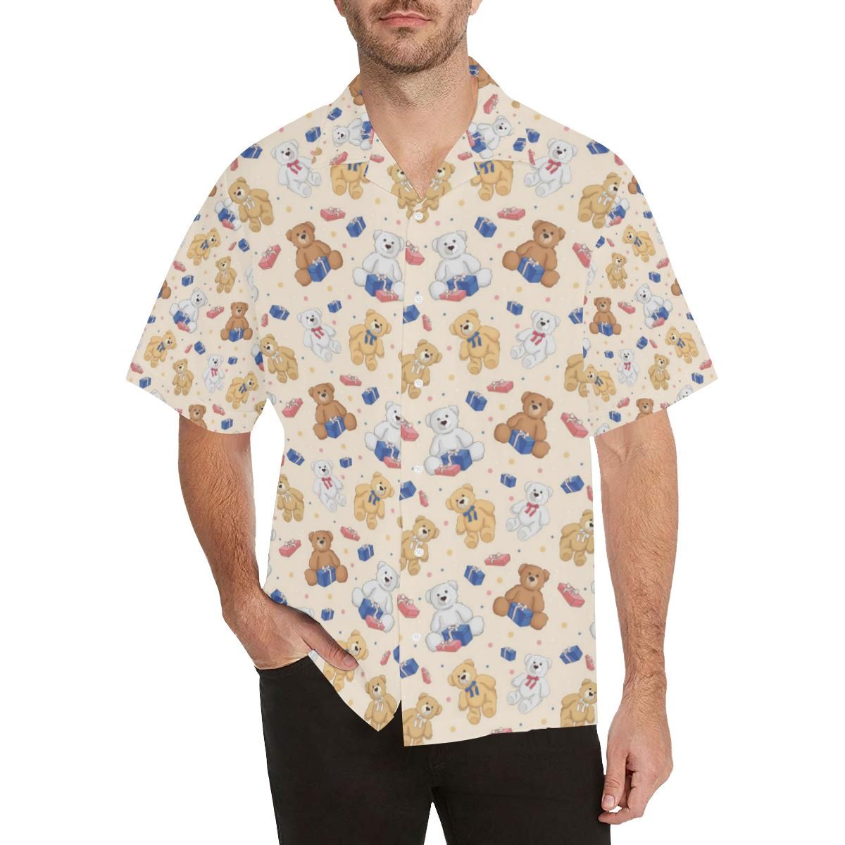 Teddy Bear Pattern Print Design 01 Men'S All Over Print Hawaiian Aloha Shirt Hawaiian Shorts Beach Short Sleeve{Size}