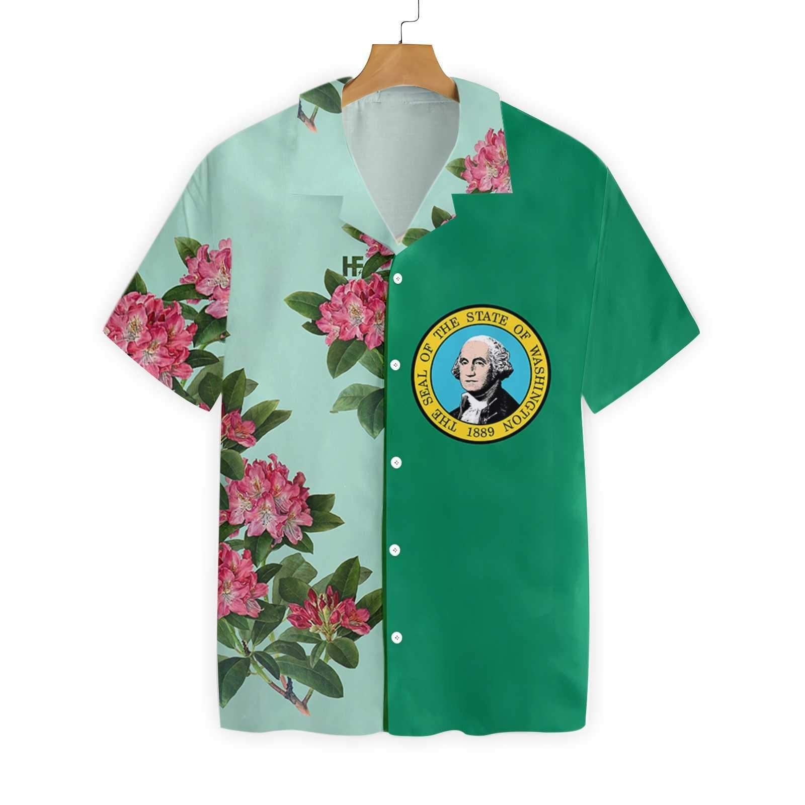 Washington Flag Coast Rhododendron Ez16 0402 Hawaiian Aloha Shirt Hawaiian Shorts Beach Short Sleeve{Size}