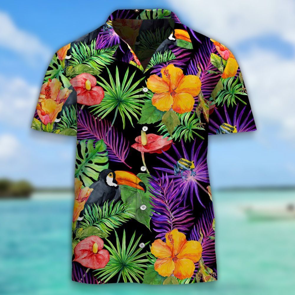 Tropical Toucan Bird Gecko Hawaiian Aloha Shirt Hawaiian Shorts Beach Short Shirt{Size}