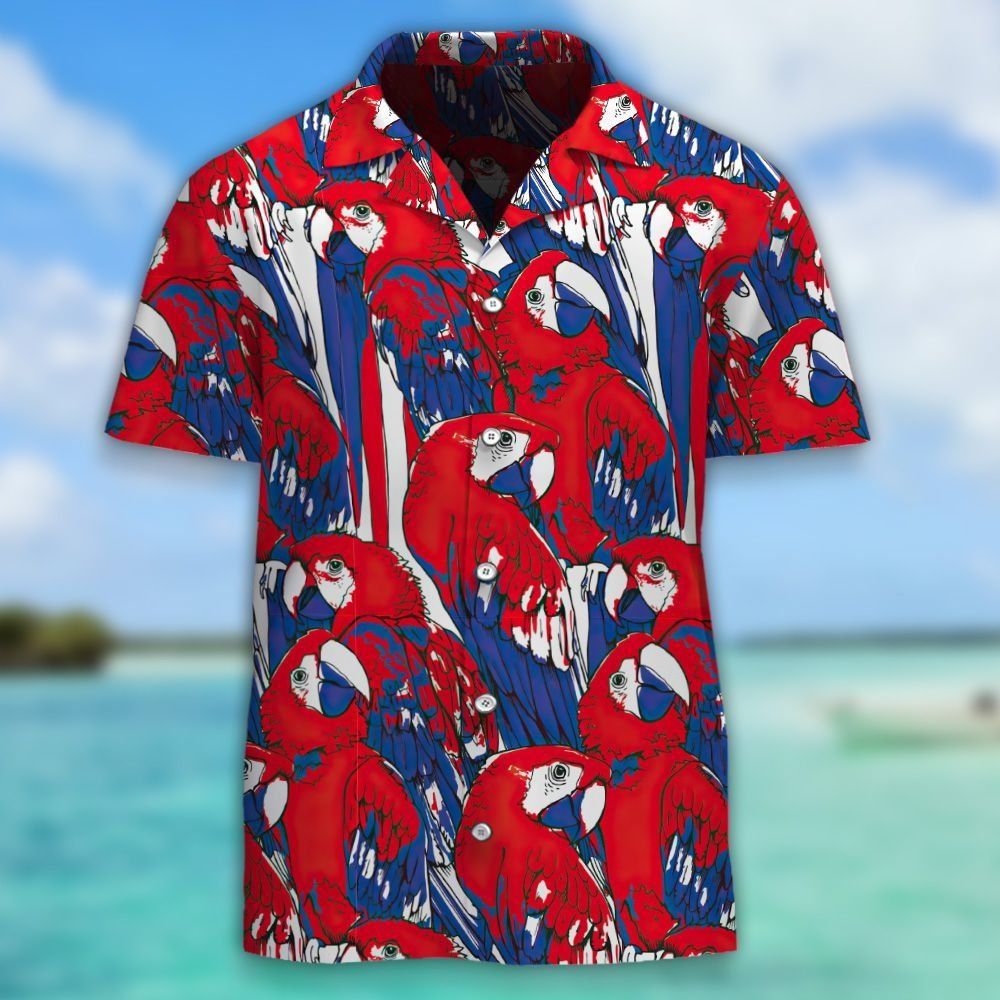 Tropical American Scarlet Macaw Parrots Aloha Shirt Hawaiian Aloha Shirt Hawaiian Shorts Beach Short Shirt{Size}