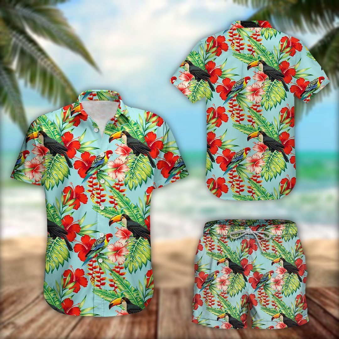 Summer Tropical Toucan And Parrot Hawaiian Aloha Shirt Hawaiian Shorts Beach Short Shirt{Size}