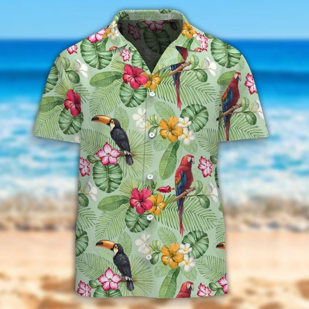 Watercolor Toucan And Parrot Hawaiian Aloha Shirt Hawaiian Shorts Beach Short Shirt{Size}