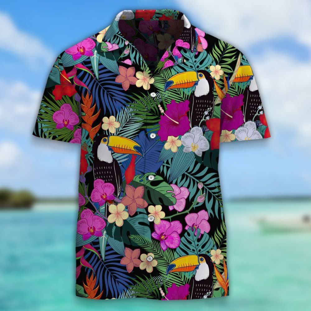 Tropical Parrot Birds And Jungle Flowers Aloha Shirt Hawaiian Aloha Shirt Hawaiian Shorts Beach Short Shirt{Size}