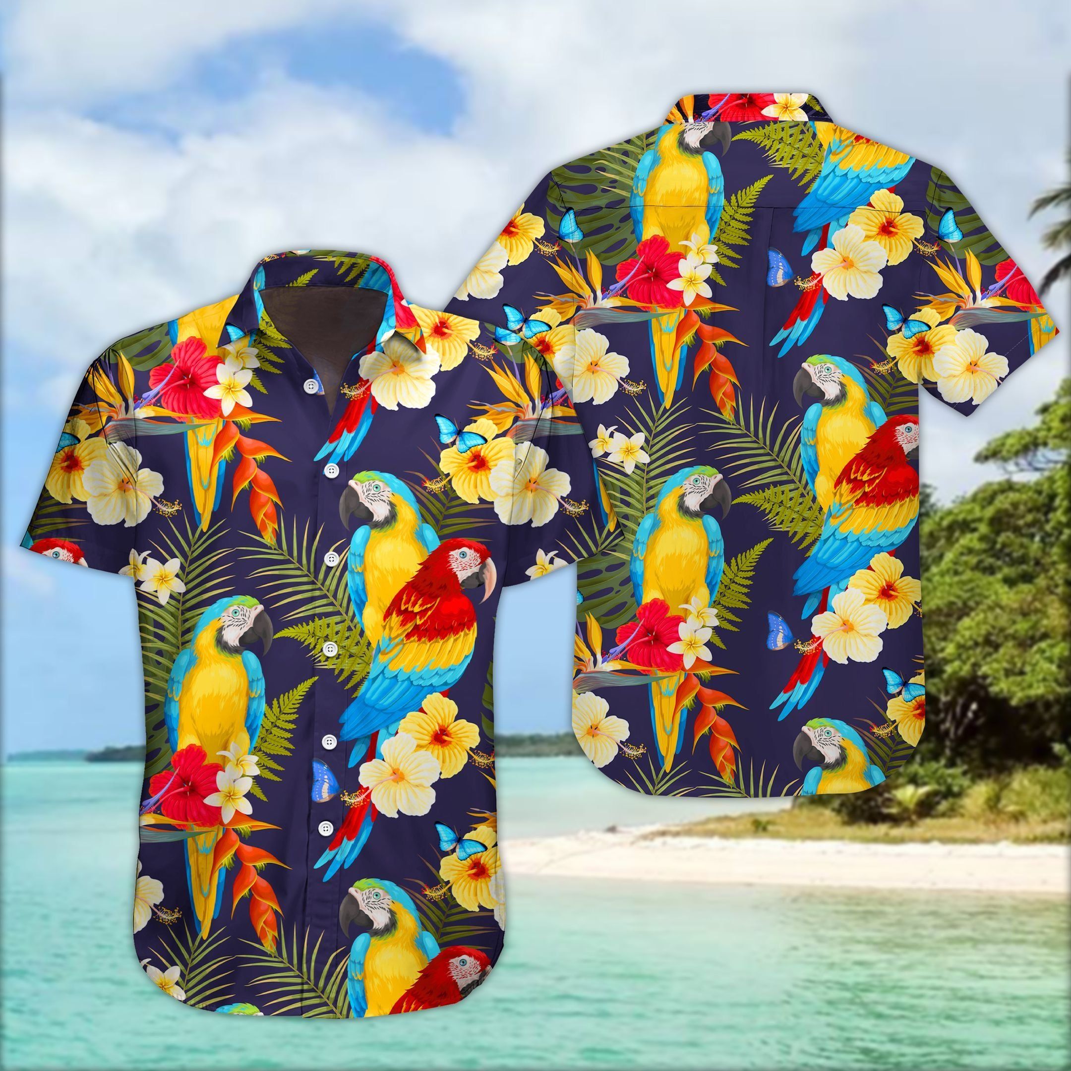 Summer Macaw And Flowers Hawaiian Aloha Shirt Hawaiian Shorts Beach Short Shirt{Size}