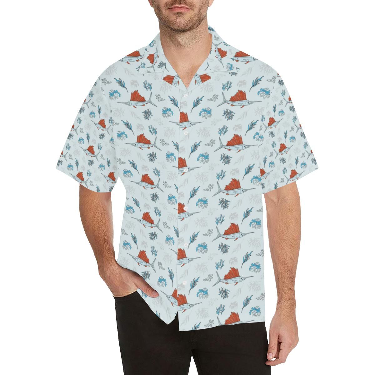 Swordfish Pattern Print Design 03 Menâs All Over Print Hawaiian Shirt (model T58){Size}