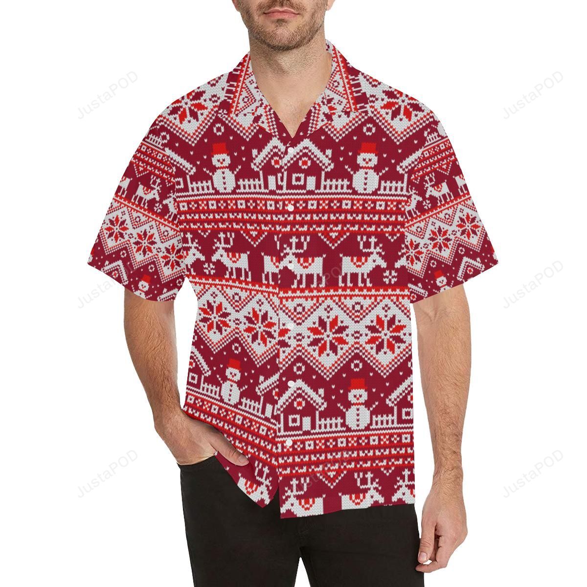 Snowman Sweater Printed Pattern Menâs All Over Print Hawaiian Shirt{Size}