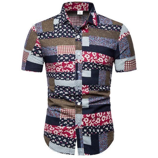 Shirt-Hawaiian Shirt, Short Sleeves Shirt Patchwork{Size}