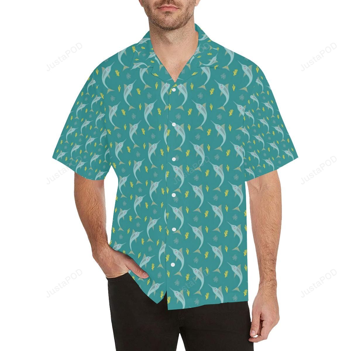 Swordfish Pattern Print Design 04 Menâs All Over Print Hawaiian Shirt (model T58){Size}