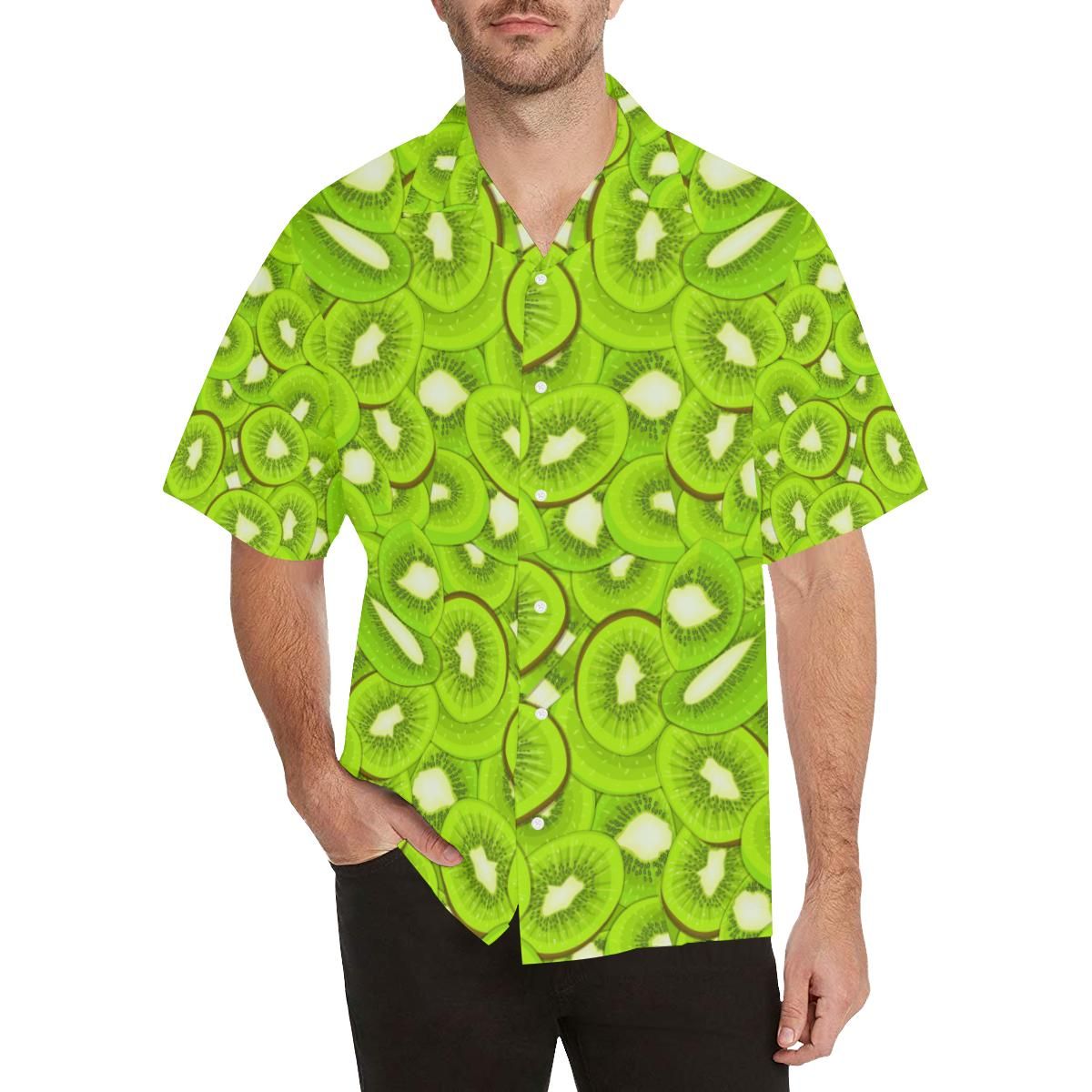 Sliced Kiwi Pattern Menâs All Over Print Hawaiian Shirt{Size}