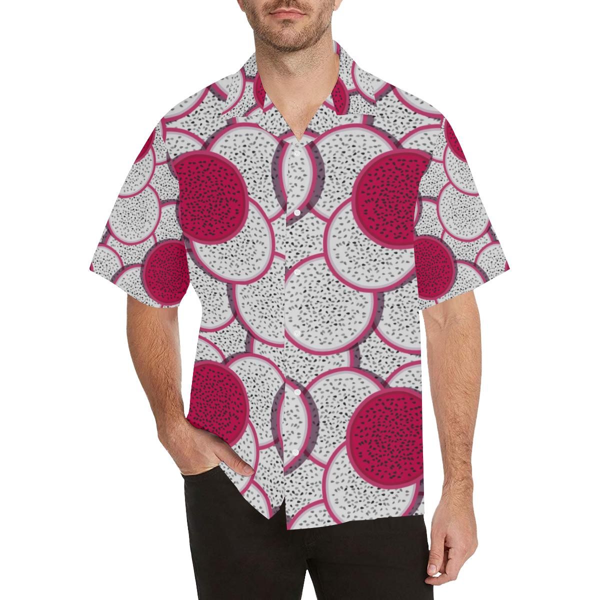 Sliced Dragon Fruit Pattern Menâs All Over Print Hawaiian Shirt{Size}