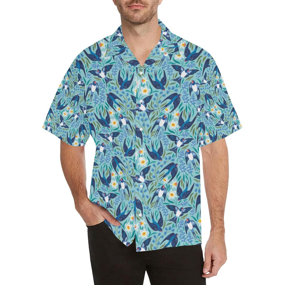 Swallow Pattern Print Design 05 Menâs All Over Print Hawaiian Shirt (model T58){Size}