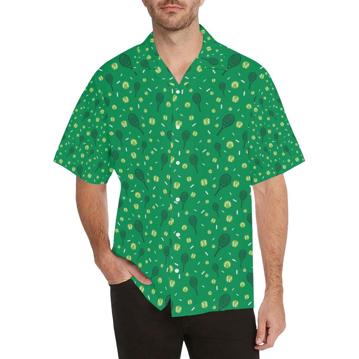 Tennis Pattern Print Design 03 MenâS All Over Print Hawaiian Shirt (Model T58){Size}