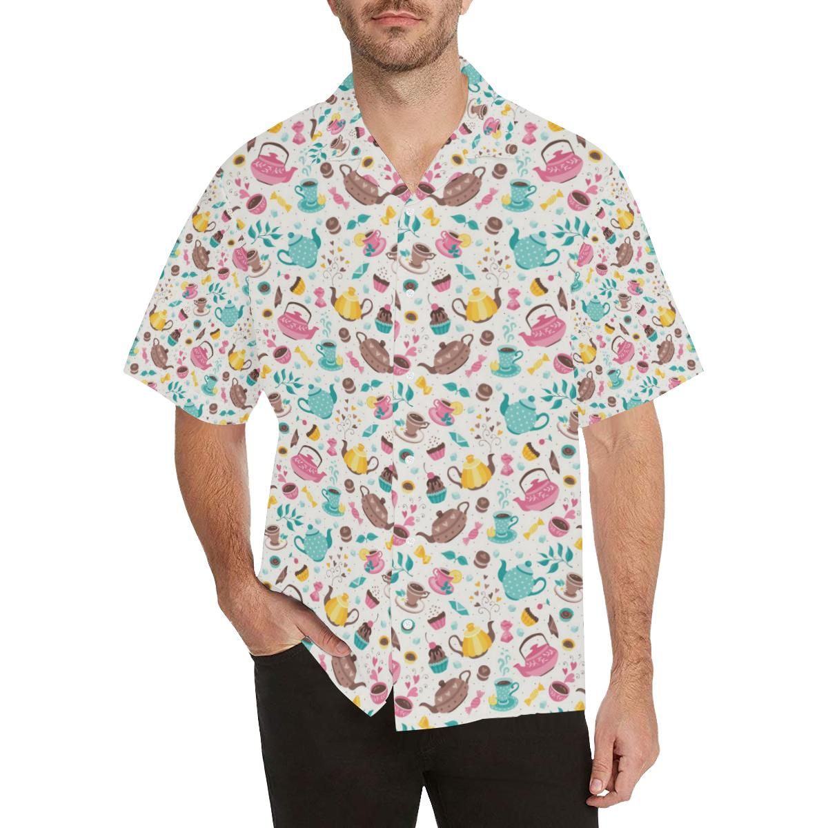 Tea Pots Pattern Print Design 05 MenâS All Over Print Hawaiian Shirt (Model T58){Size}