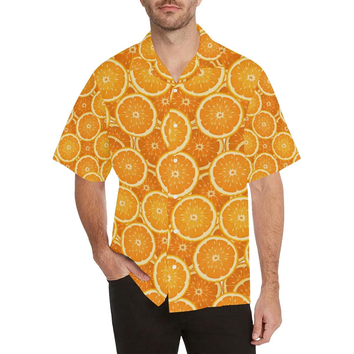 Sliced Orange Pattern MenâS All Over Print Hawaiian Shirt{Size}