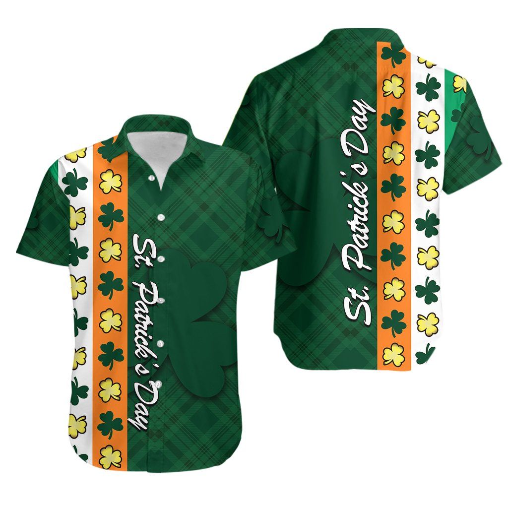 St. Patricks Day Ireland Flag Hawaiian Shirt Shamrock Th4{Size}