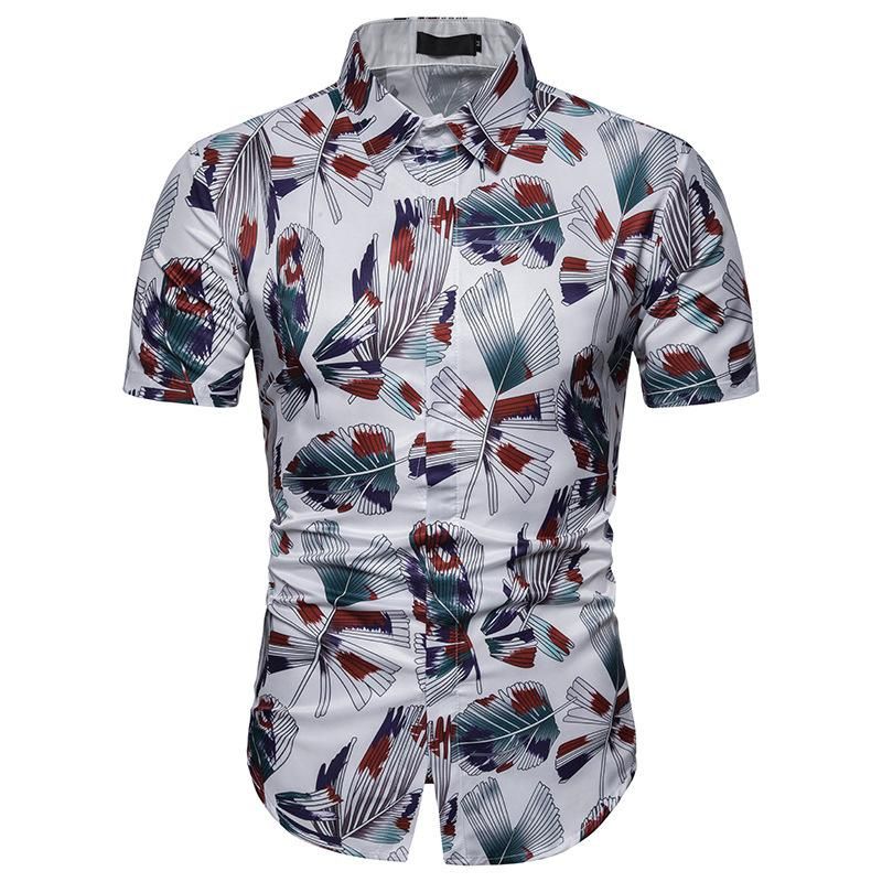 White Hawaiian MenâS 3D Lapel Loose Short Sleeve Shirts{Size}