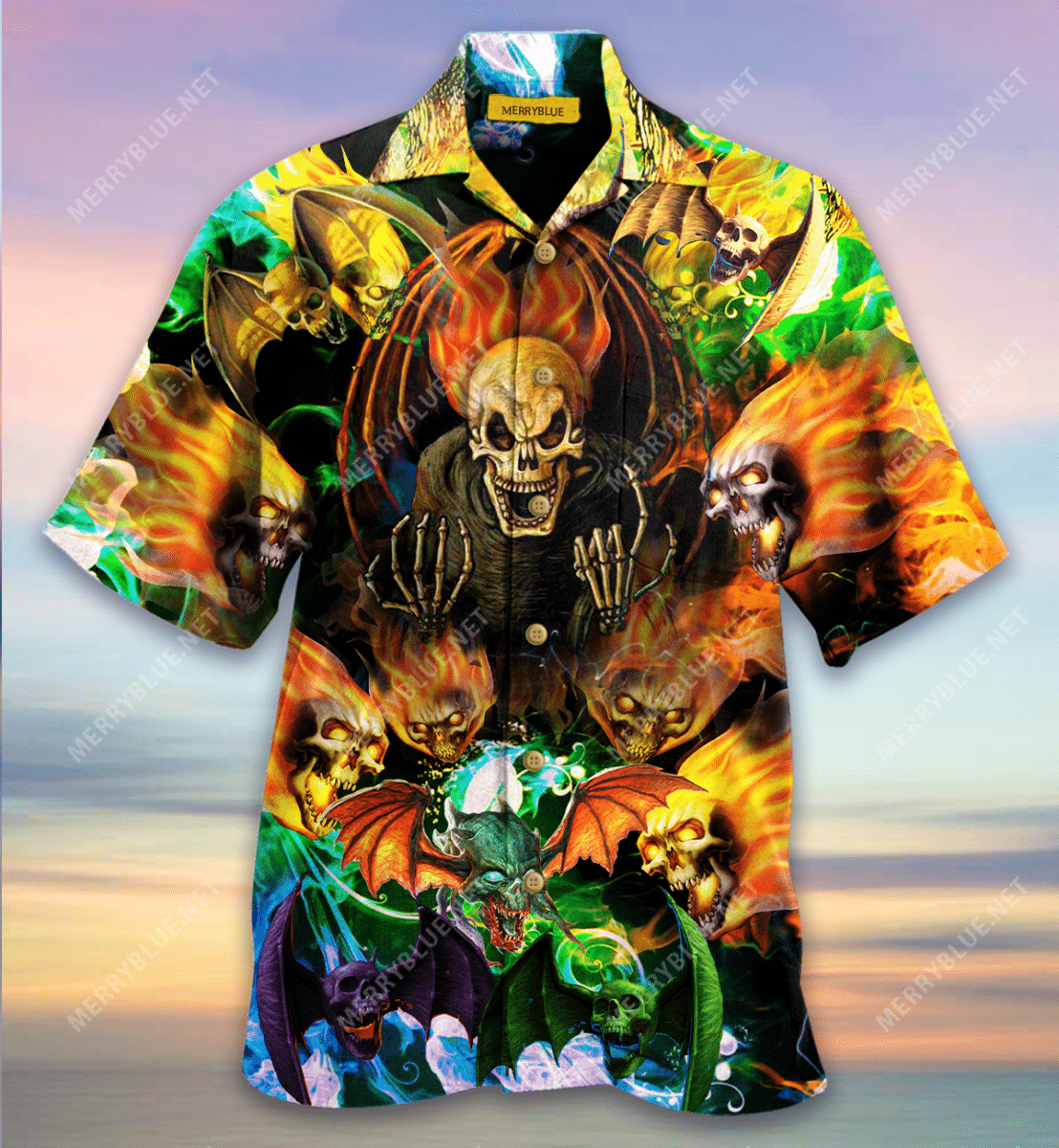 Skull With Bat Wings Hawaiian Shirt{Size}