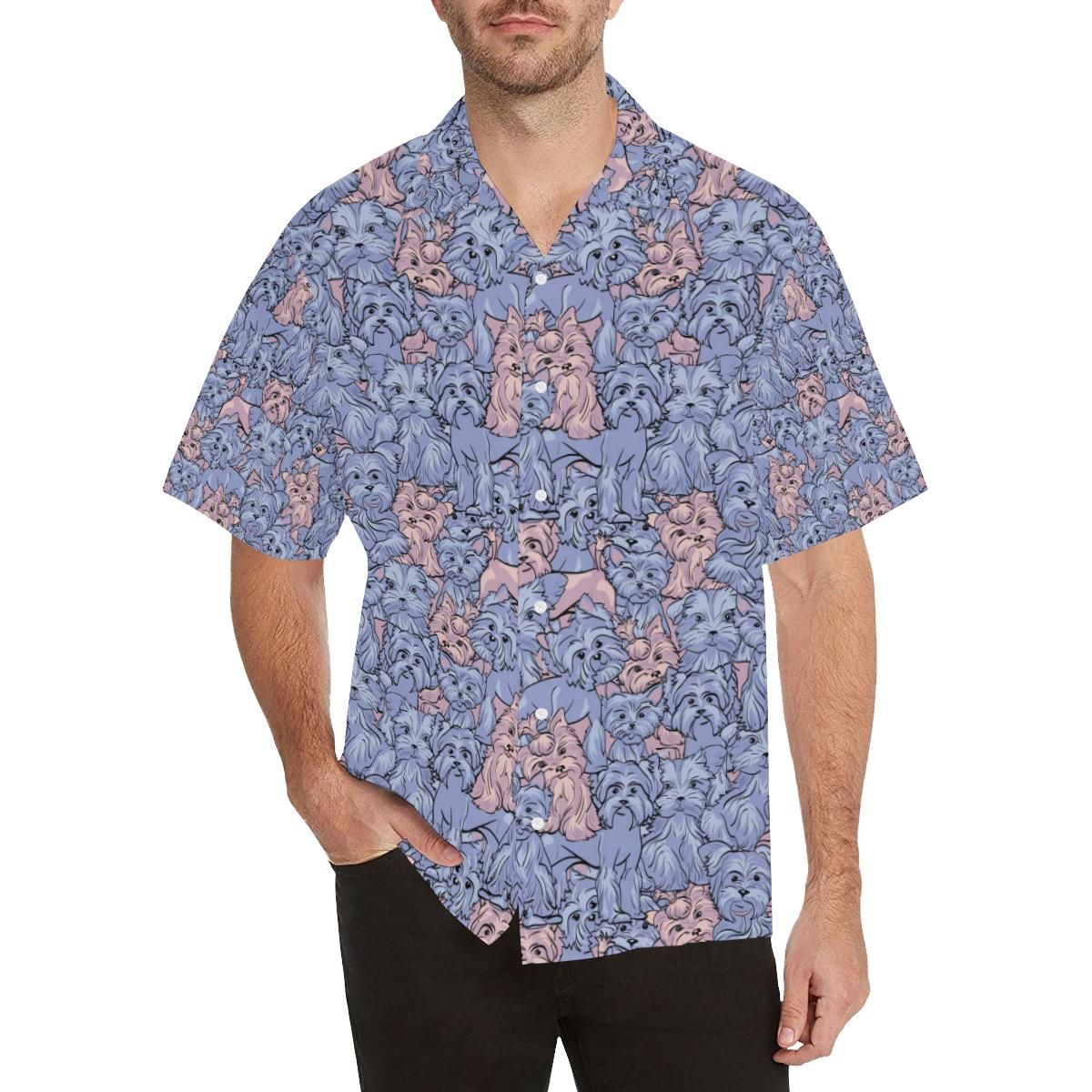 Yorkshire Terrier Pattern Print Design 02 MenâS All Over Print Hawaiian Shirt (Model T58){Size}