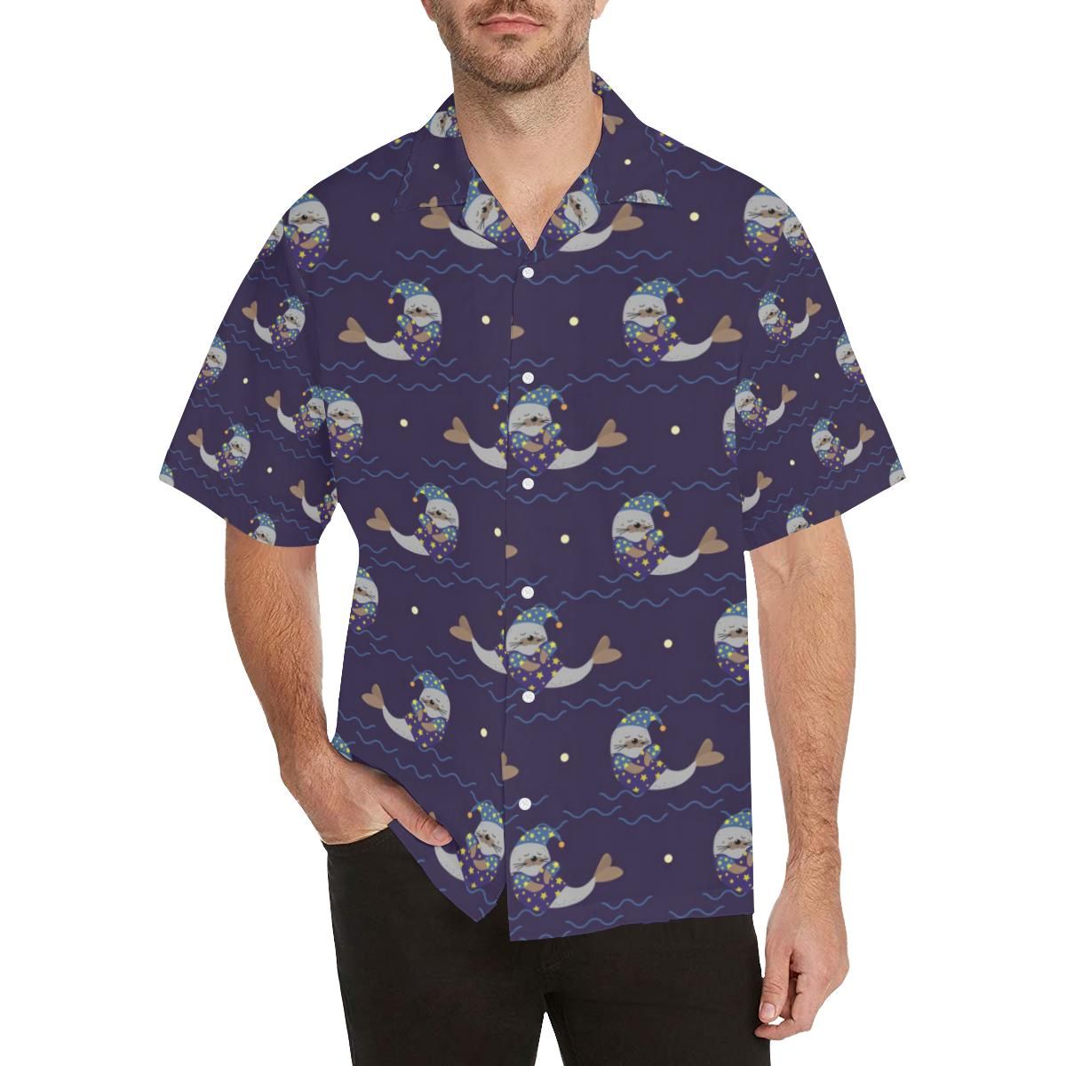 Sleeping Sea Lion Pattern MenâS All Over Print Hawaiian Shirt{Size}